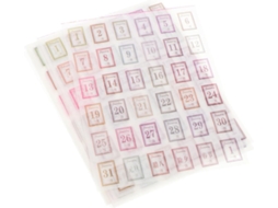 Conjunto de 24 adesivos numerados para calendário mensal, ideais para jornalistas e planejadores.