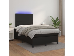 Vidaxl Cama Box Spring C/ Colchão/led 120x200cm Couro Artificial Preto