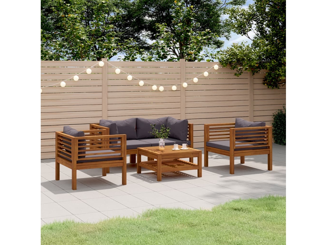 Vidaxl 5 Pcs Conjunto Lounge De Jardim C/ Almofadões Acácia Maciça