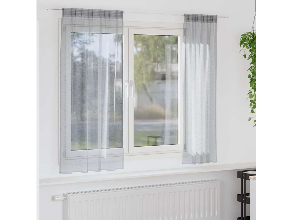 Vidaxl Cortina De Voile 2 Unid. Cinza Escuro 175 X 140 Cm Poliéster