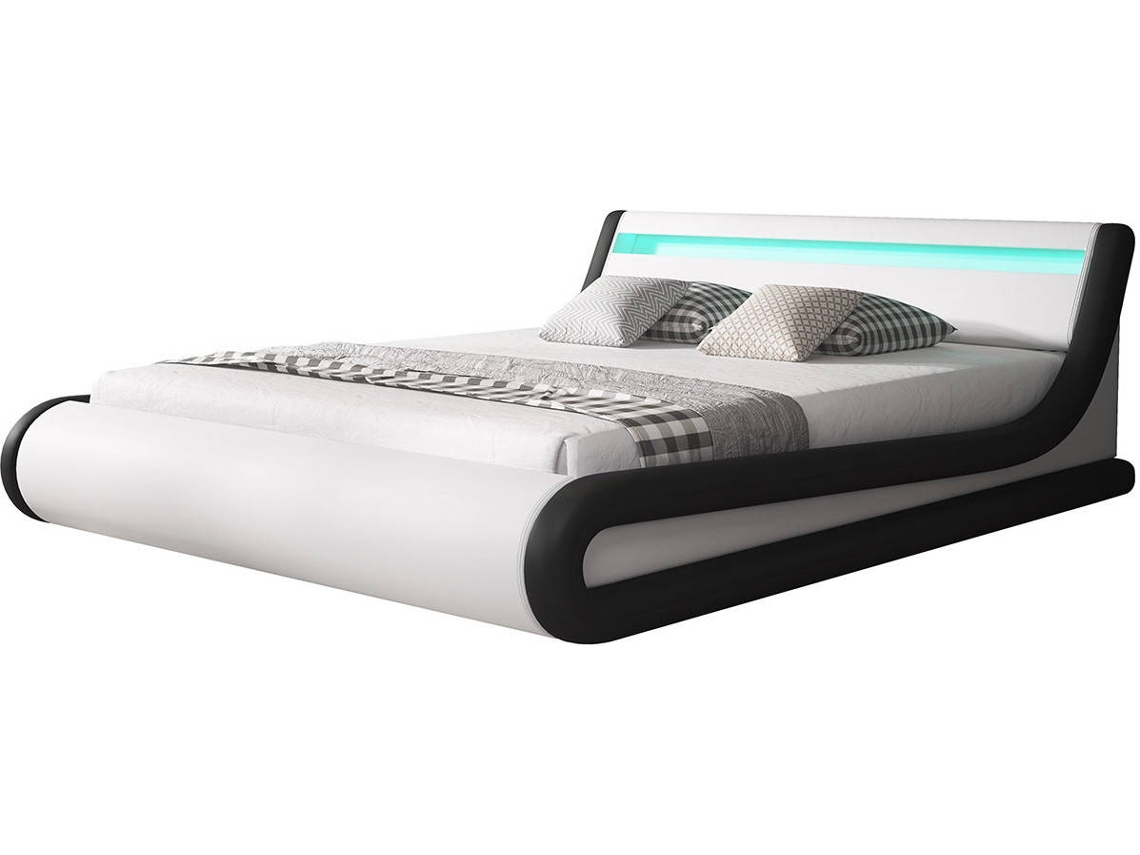 Cama Parisina MÓVEIS BONITOS (Branco e Preto - Polipele - Compatível com Colchão 160x200cm - com Estrado Elevatório)