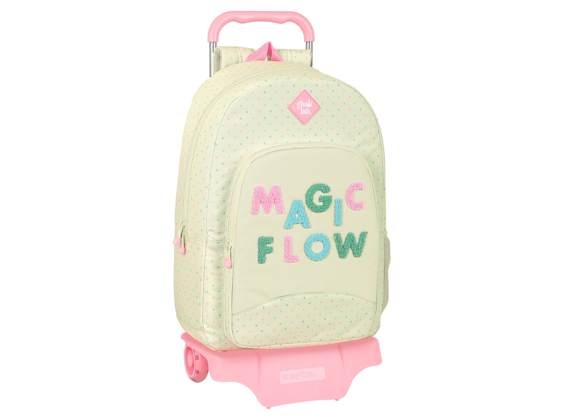 Mochila Escolar com Rodas GLOW LAB Magic Flow Bege 30 x 46 x 14 cm