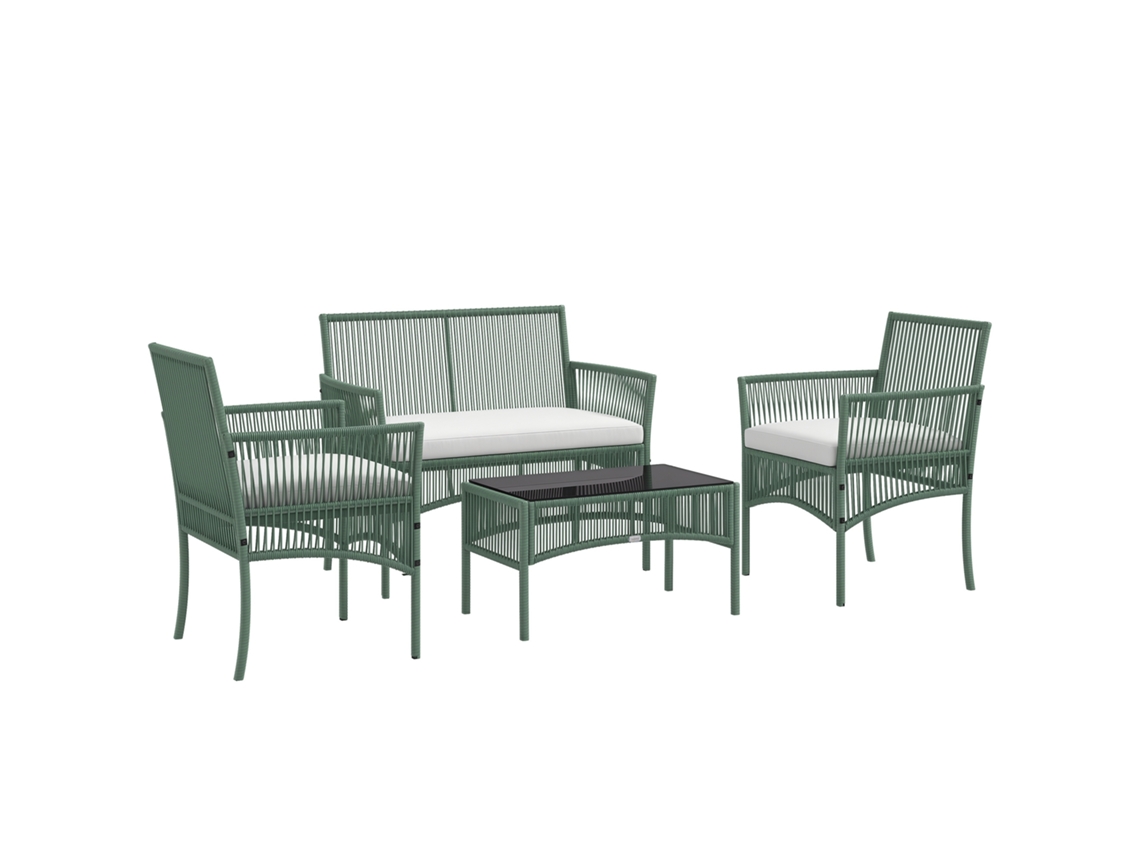 Conjunto Jardim 4 Peças com duas poltronas, sofá, mesa, verde QINGYU TECH