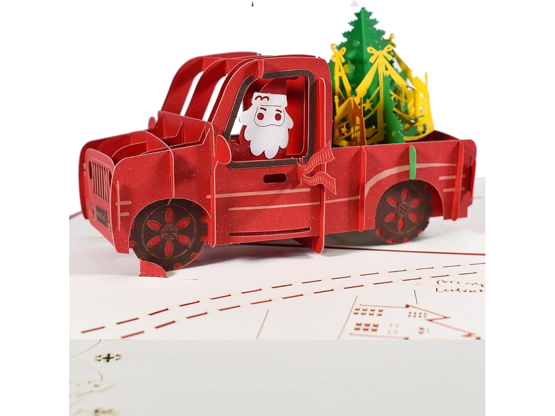 Cartão Pop-Up de Natal com Papai Noel Motociclista Cartão 3D para Crianças NEVEANCE