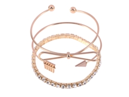 Pulseira Feminina Conjunto 3 Peças Decoração Prateada