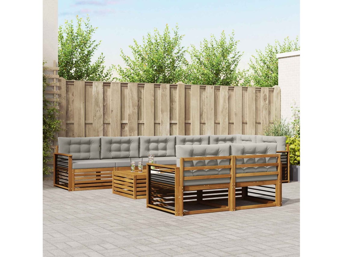 Vidaxl Conjunto De Sofás Para Exterior 9 Unid. Cinza Natural E Claro