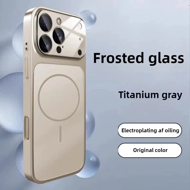 (iphone 17 Pro Cinza) Capa De Celular Luxuosa Com Bordas Largas E Acabamento Em Vidro Para Iphone, Com Design Magnético.