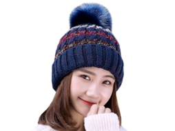 2026 gorro de Inverno para Mulher Tecido a Crochê com Bola de Lã Quente