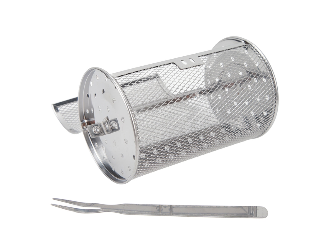 Cesta de Churrasco Rolante Inox 18cm para Camping
