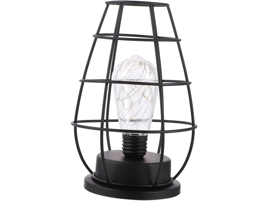 Luminária de Mesa Decorativa Retrô em Formato de Gaiola com Led, Compacta e Durável, Ideal para Cabeceira e Iluminação Ambiente. SFUSHOS