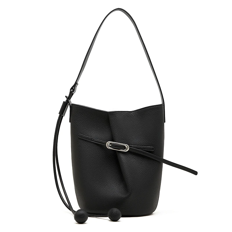 (3265-preto) Nova Bolsa Balde Feminina Em Couro Genuíno, Estilo Luxo De Designer, Bolsa De Ombro Feminina