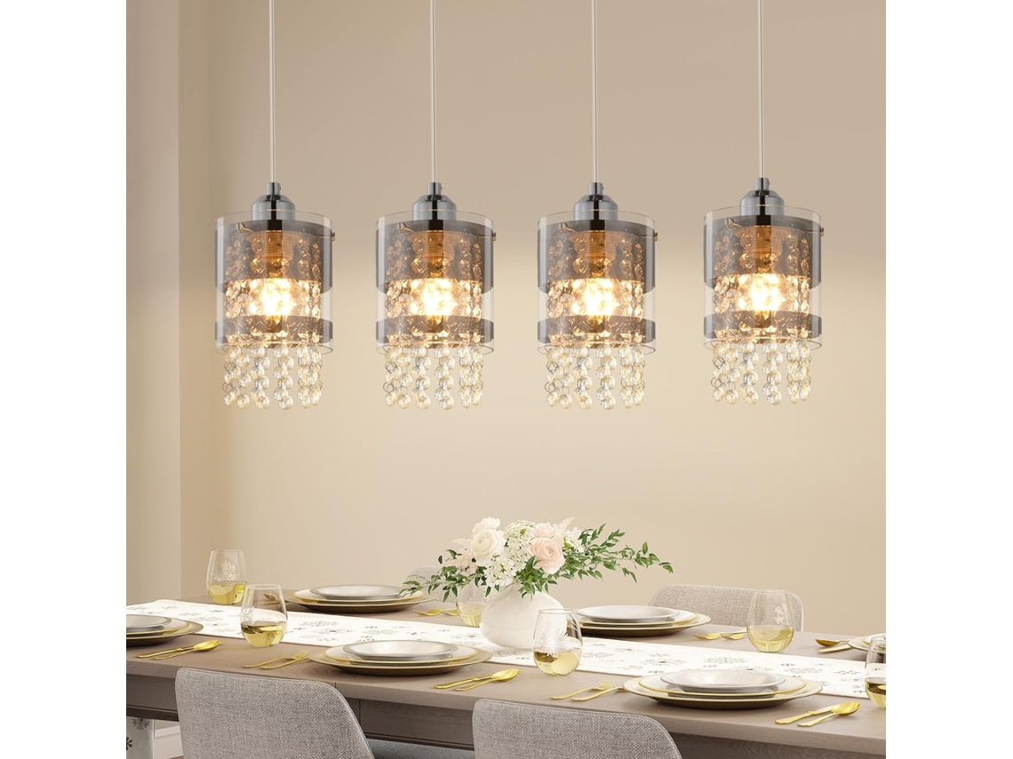 Nettlife Candeeiro Suspenso, Lâmpada Pingente Mesa De Jantar Moderna Luz Pingente De Vidro 4 Chamas Pendurado 150 Cm Altura Ajustável