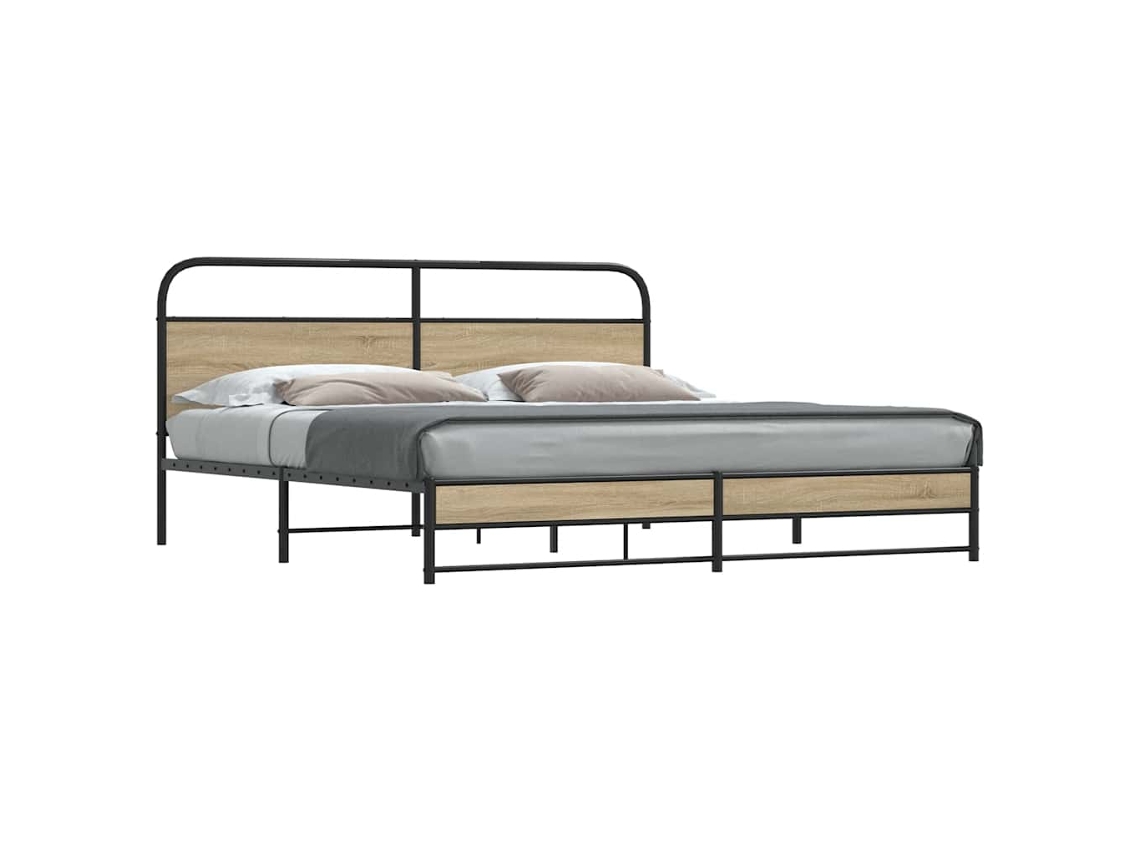 Vidaxl Estrutura De Cama Sem Colchão 180x200cm Metal Carvalho Fumado