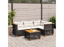 Vidaxl 5 Pcs Conjunto Sofás De Jardim Com Almofadões Vime Pe Preto