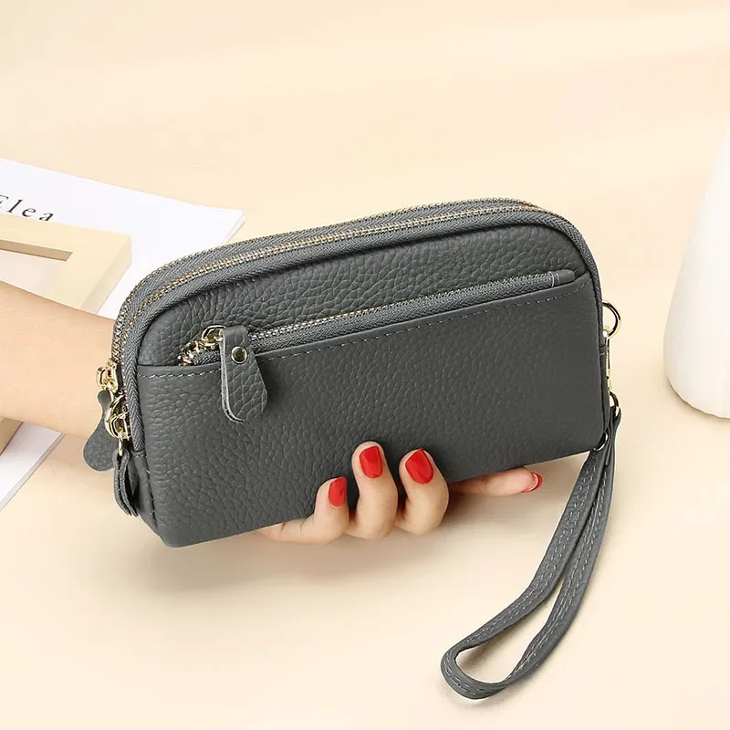 Bolsa Transversal Feminina Em Couro Genuíno (verde Clutch) Com Zíper Duplo E Alça De Corrente.