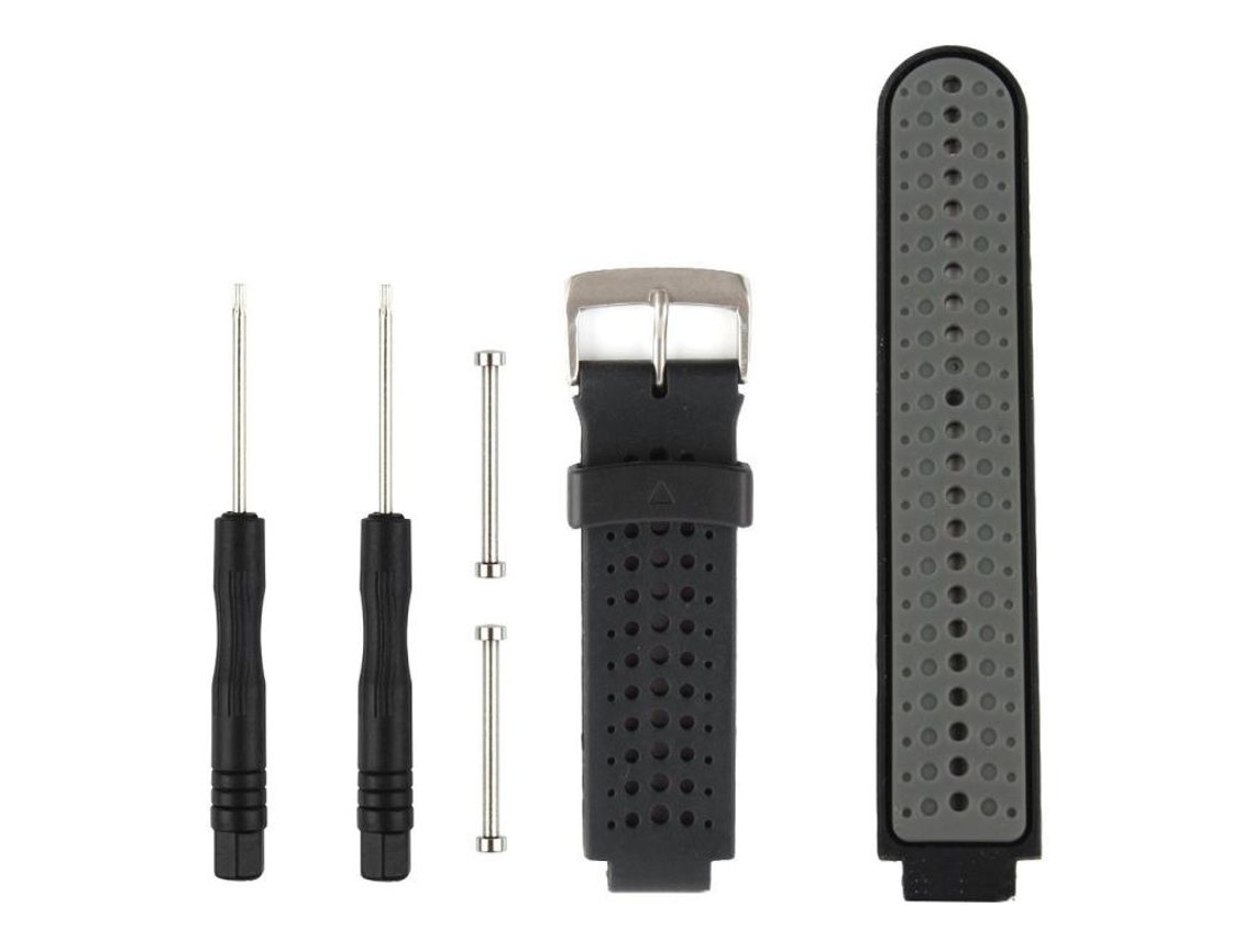 Bracelete Para Garmin Forerunner 235 / 220 / 620 / 630 / 230 / 735 - Silicone Bicolor - Com Ferramenta Preto E Cinza