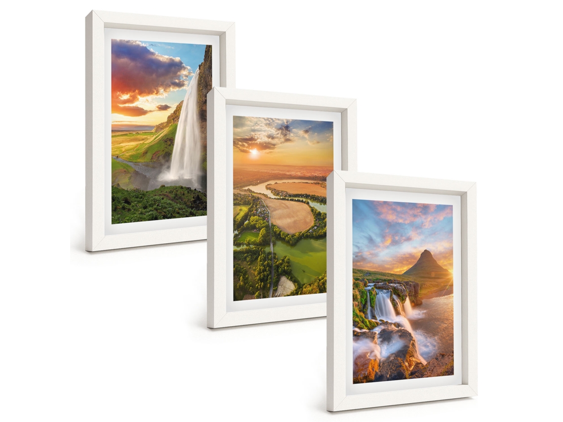 Composição De Quadros Cachoeiras, Paisagens, Pôr Do Sol Espelharte (3 Peças 20x30 Cm)
