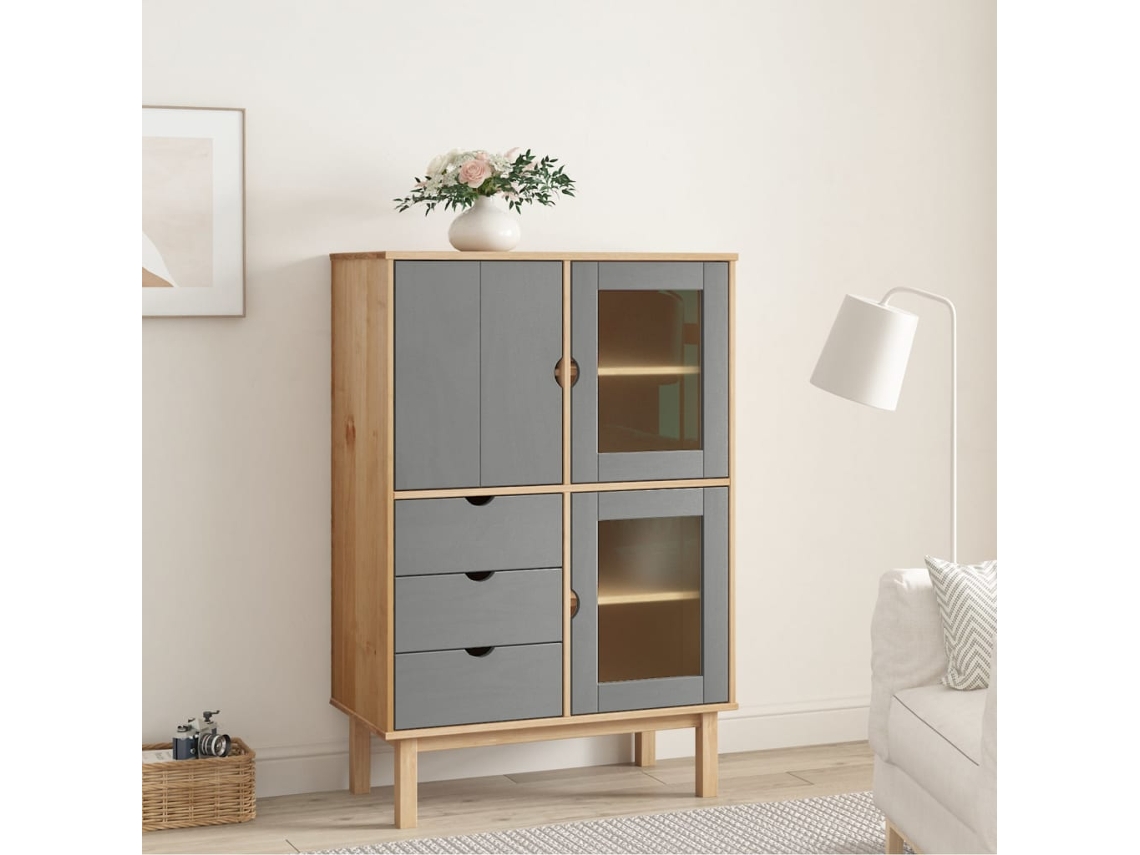 Vidaxl Armário Alto Otta 85x43x125 Cm Pinho Maciço Castanho/cinza