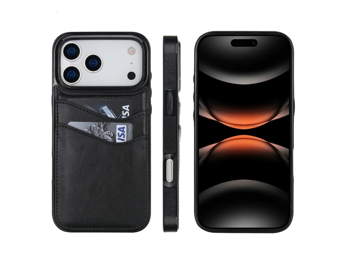 Capa Para Iphone 17 Pro Max - Couro Cor Lichia Com Compartimento Para Cartão