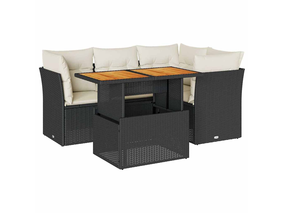 Conjunto de 5 Sofás de Jardim com Almofadões Vime Pe Preto MAISON EXCLUSIVE (5 pcs)