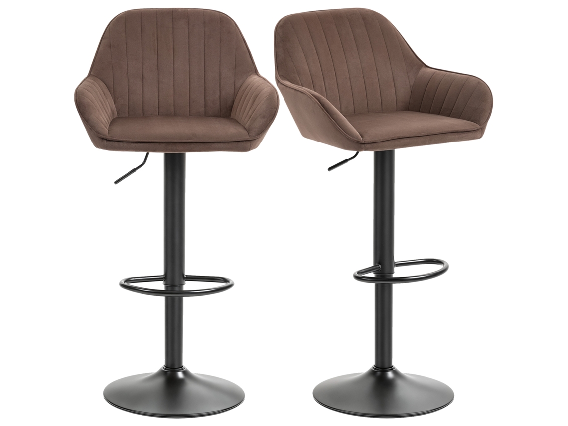 Conjunto De 2 Bancos De Bar Giratórios, Bancos Altos De Cozinha Com Altura Ajustável, 50,5x50x87-107 Cm, Marrom