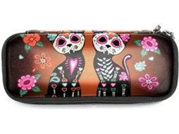 Estojo De Lápis Halloween Com Estampa Caveira Mexicana E Gato Abóbora, Grande Capacidade Marcadores, Organizador