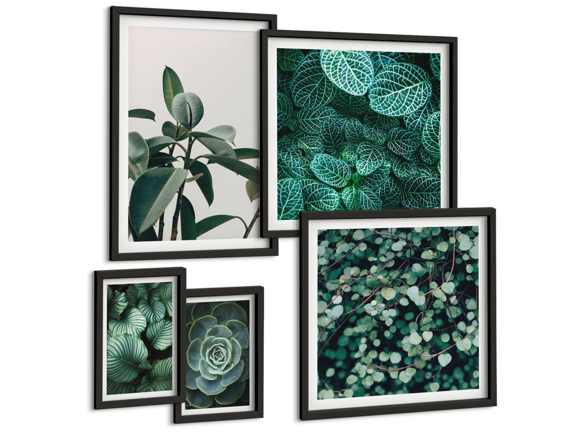 Conjunto De Pinturas Motivos Vegetais Folhas Verdes Espelharte (5 Peças)
