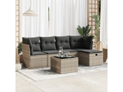 Vidaxl 6 Pcs Conjunto Sofás De Jardim Com Almofadões Vime Cinzento