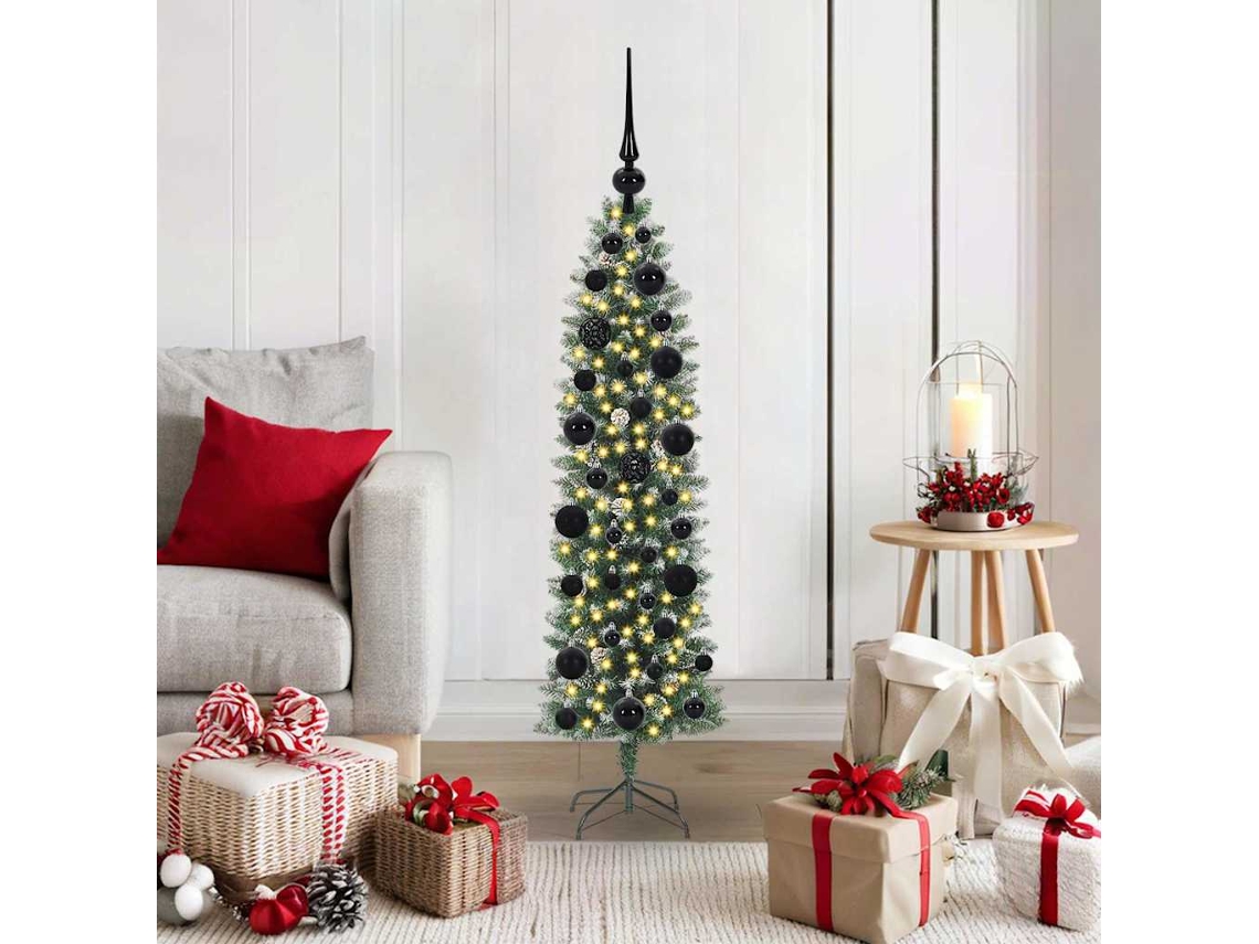 Vidaxl Árvore Slim De Natal Artificial Verde E Branco 120 Cm