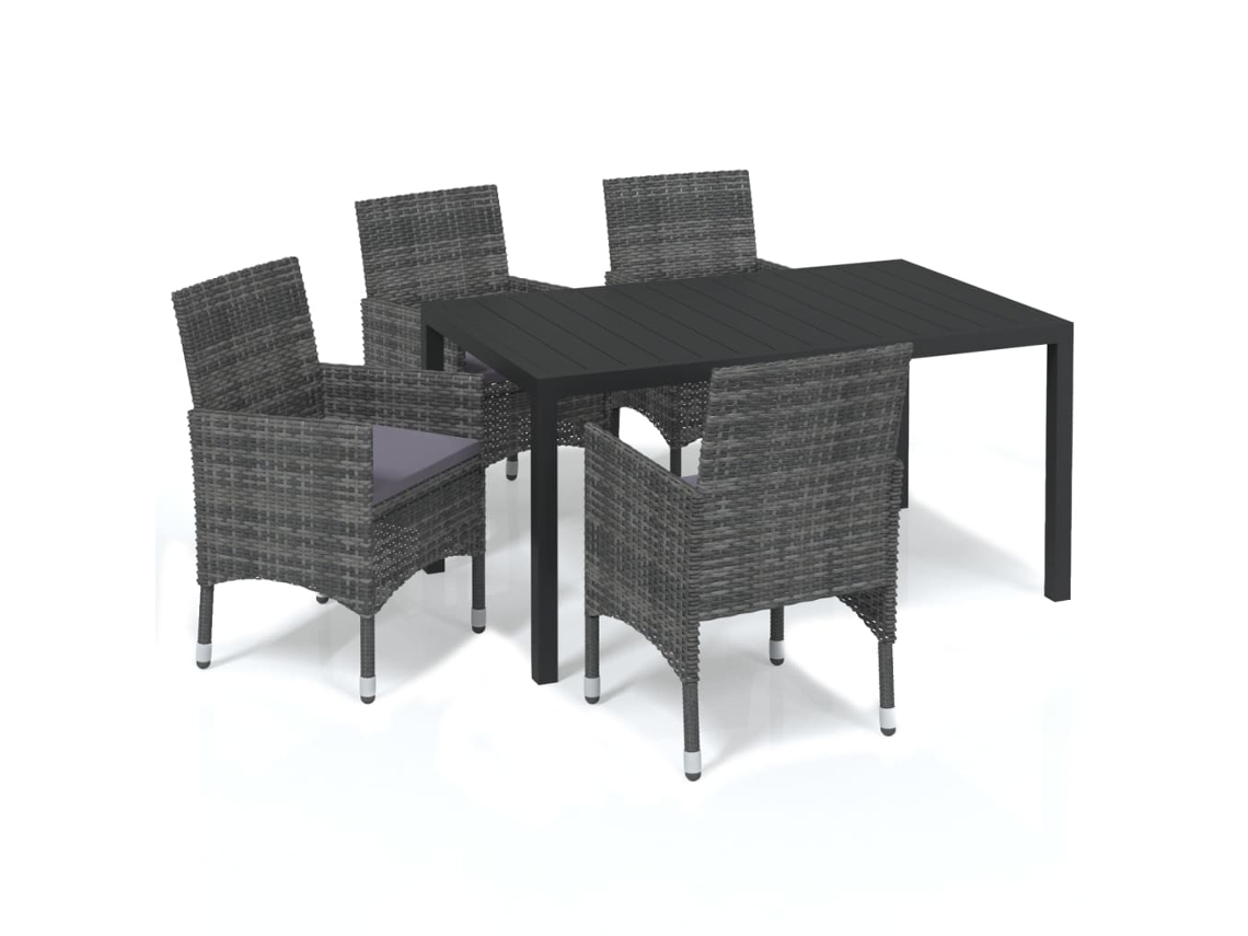 Maison Exclusive - 5 Pcs Conjunto Jantar P/ Jardim C/ Almofadões Vime Pe Cinzento