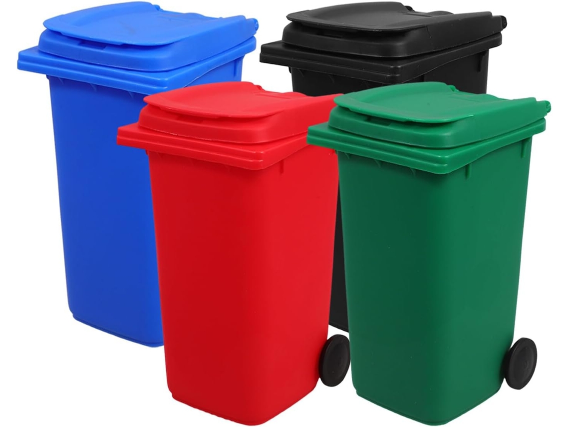 Conjunto Stobaza com 4 Mini Porta lápis/caixas de Plástico Rígido, 9 Cm, Coloridos, Rodinhas, para Mesas Menin