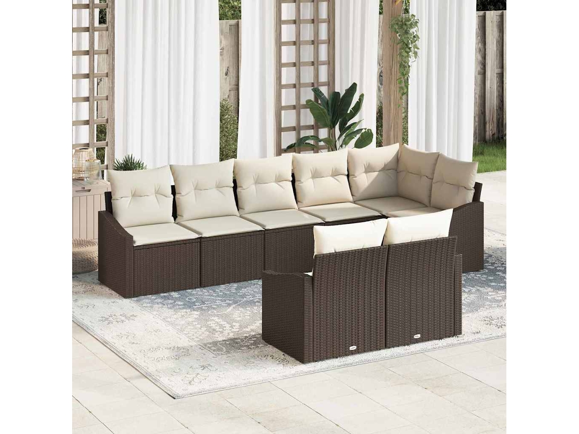 Vidaxl Conjunto de Sofás com Almofada 8 Pcs Castanho Vime Pe