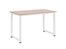 Secretária Melamina de Madeira e Aço Cor Branco e Madeira 120x60x76 cm Homcom