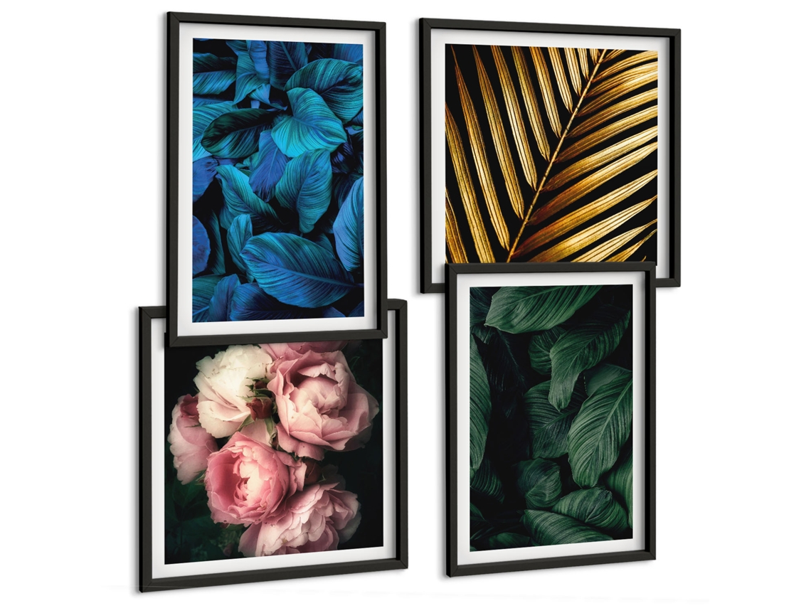 Composição De Quadros Natureza Tropical Animais Espelharte (4 Peças)
