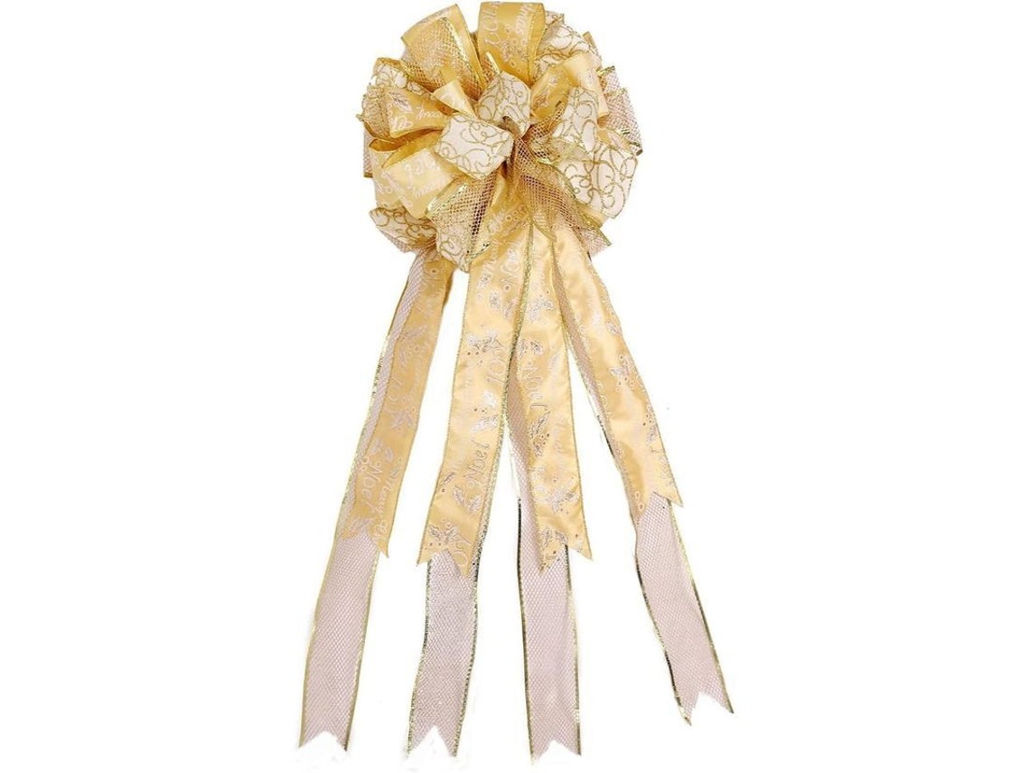 Lazo Decorativo Grande De Poliéster Dorado Para Árbol De Navidad, Guirnalda Y Decoraciones Festivas