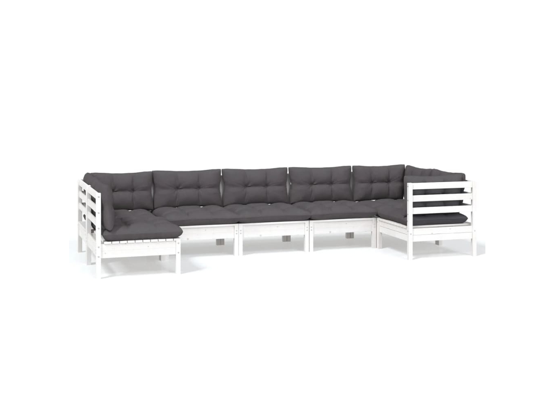 Conjunto de 7 Lounge de Jardim com Almofadões Pinho Branco MAISON EXCLUSIVE