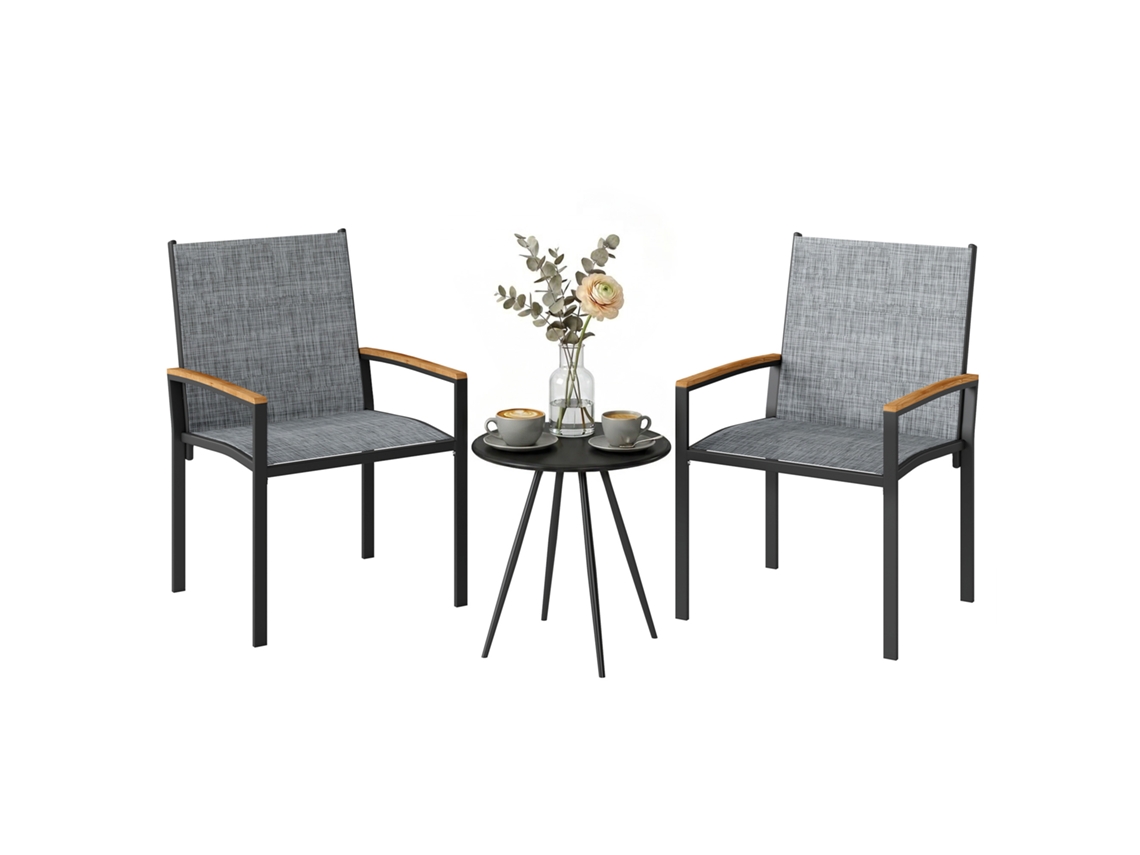 Conjunto de Bistrô de 3 Peças: Cadeiras e Mesa de Malha. Misto. Cinza