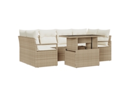 Conjunto 7 Conjunto De Sofá De Jardim Vidaxl Bege Vime Pe (100 X 55 X 73 Cm)