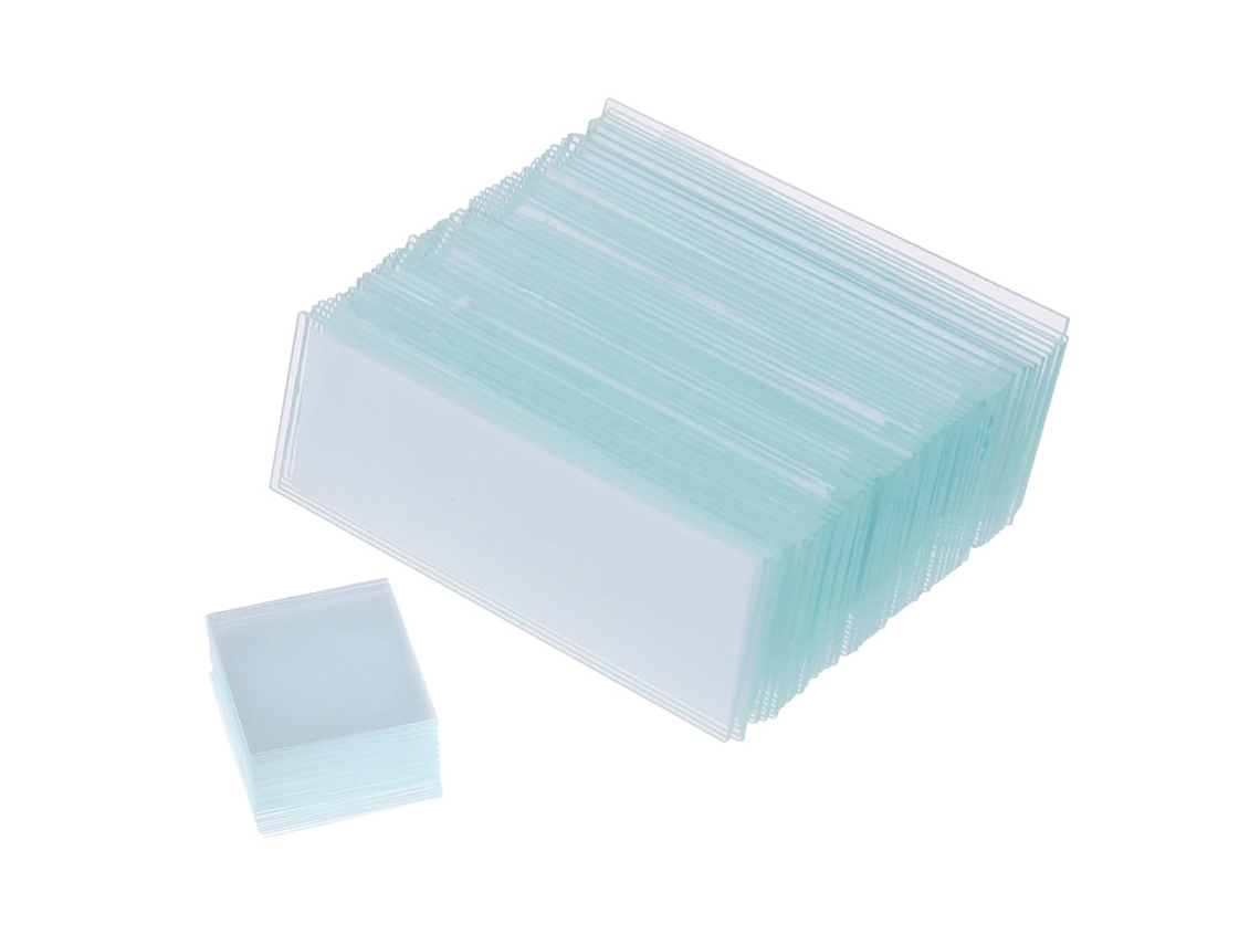 Kit Com 200 Lâminas De Vidro Quadradas E 100 Bordas Lisas Para Microscópio