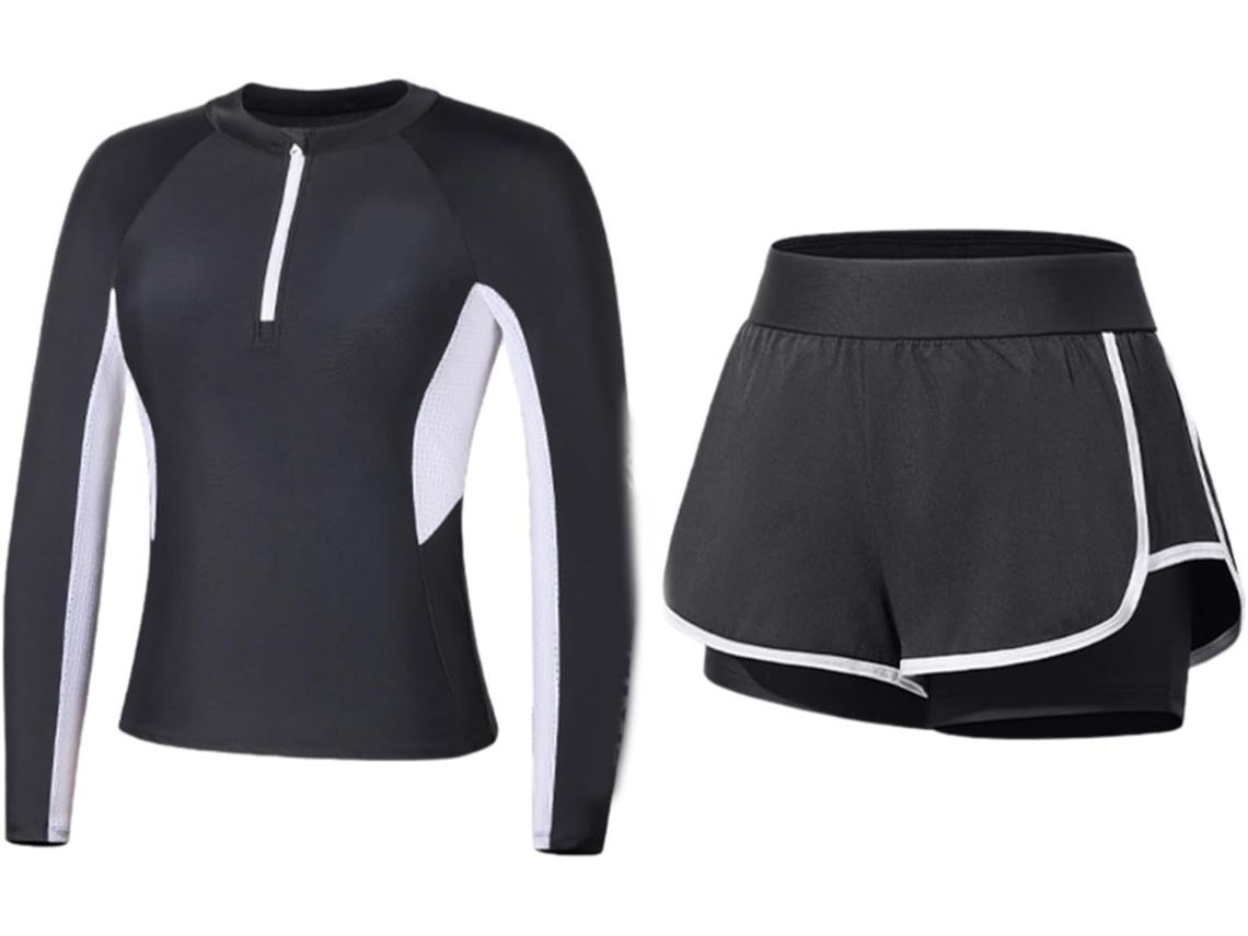Conjunto de biquíni tankini feminino duas peças mangas compridas shorts SFUSHOS