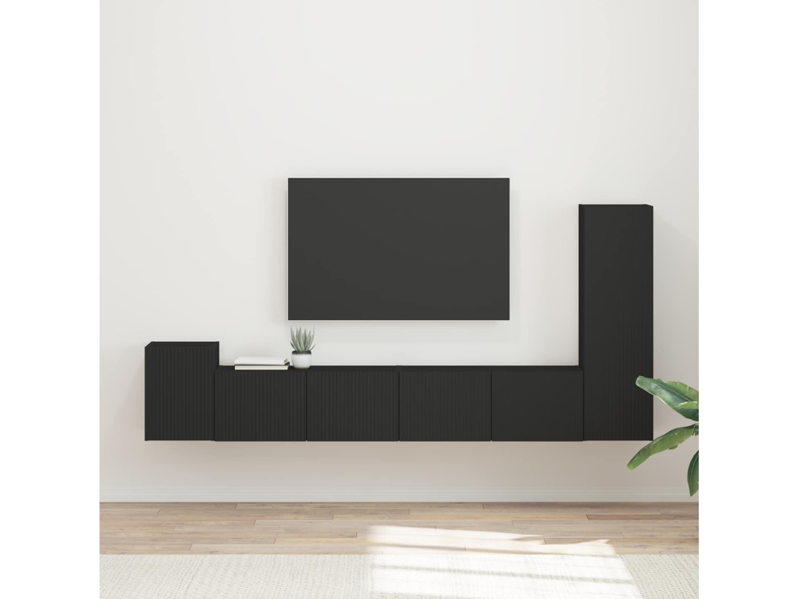 Vidaxl Conjunto De Móvel De Tv 3 Pcs Preto Madeira Processada