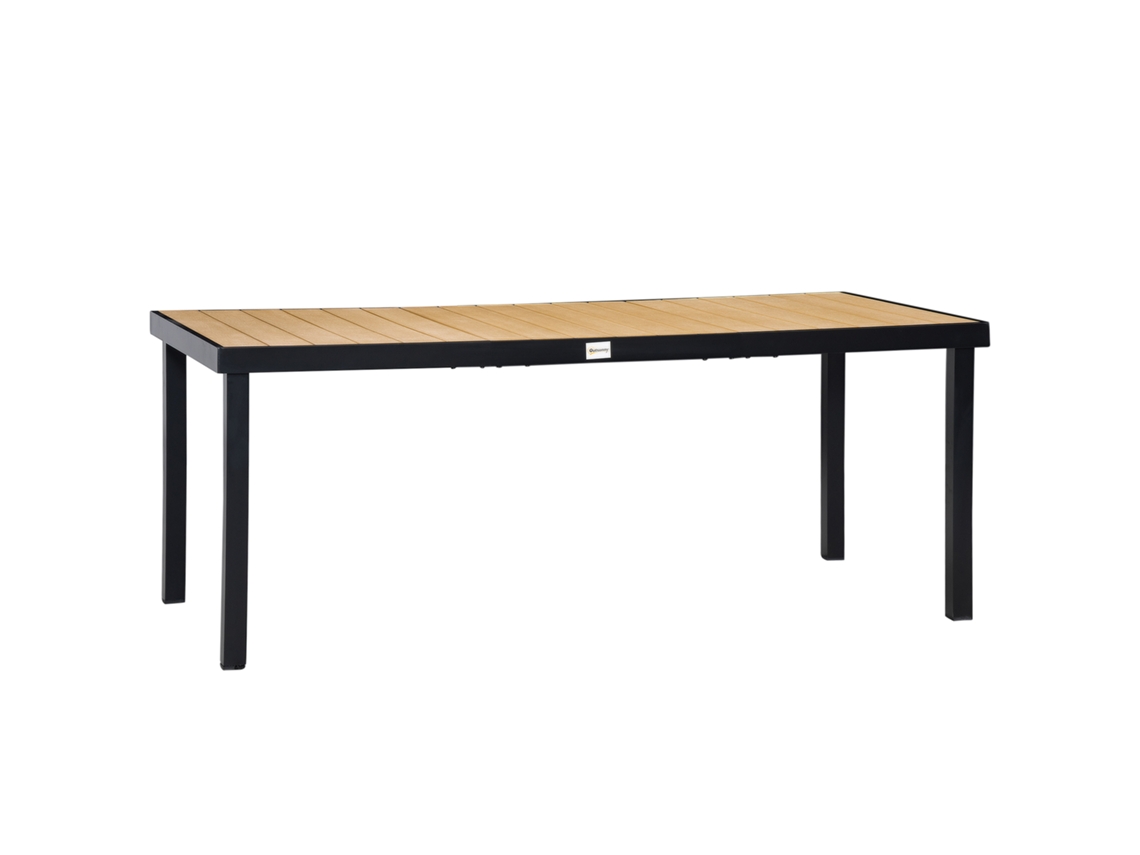 Mesa de Jardim Alumínio e Plástico Cor Cor de Madeira Natural 190x90x74 cm Outsunny