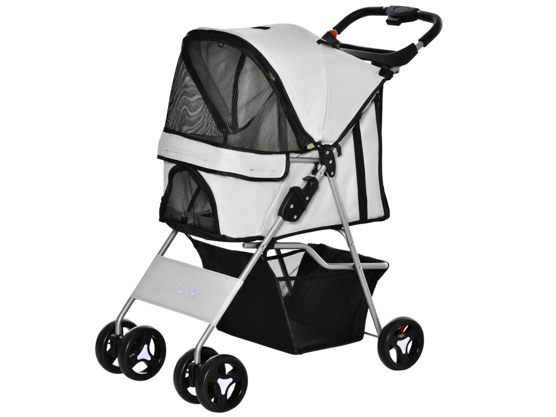Carrinho Dobrável, Pet 10kg, Rodas Freio+porta copo+3janelas, Cinza