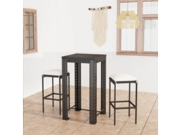 Vidaxl 3 Pcs Conjunto Bar De Jardim Com Almofadões Vime Pe Preto