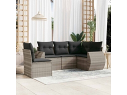 Vidaxl 5 Pcs Conj. Sofás Jardim C/ Almofadões Vime Pe Cinzento-claro