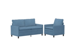 Conjunto de Sofás 2 Pcs Azul Tecido SYFAX