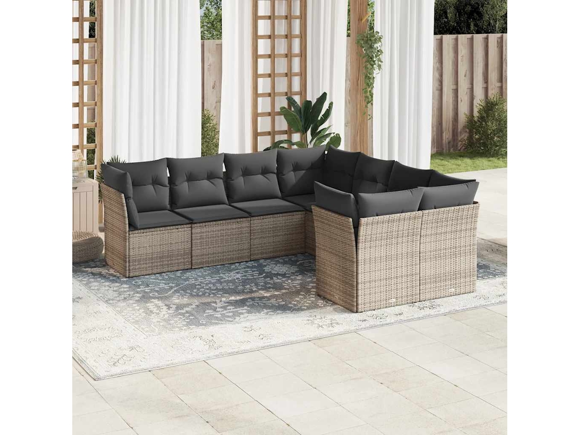Vidaxl 8 Pcs Conjunto Sofás De Jardim C/ Almofadões Vime Pe Cinzento