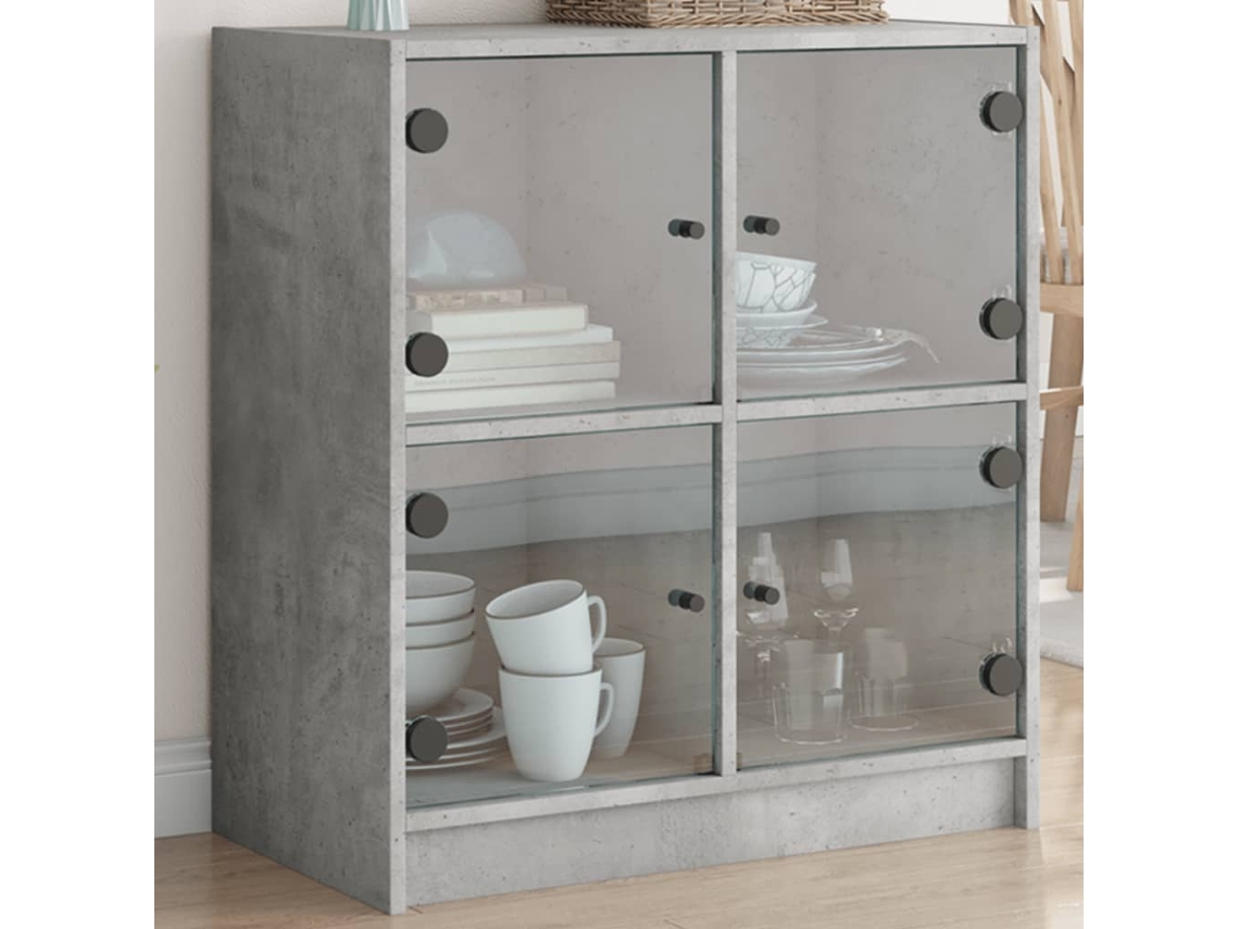 Vidaxl Armário De Apoio C/ Portas De Vidro 68x37x75,5 Cm Cinza Cimento