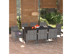 Vidaxl 9 Pcs Conjunto Jantar P/ Jardim C/ Almofadões Vime Pe Cinzento
