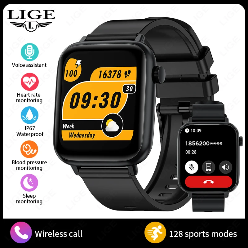 Smartwatch, Tela Hd de 1,83 Polegadas, Pré visualização de Mensagens, Previsão do Tempo, Função de Chamada. MDUG (preto)